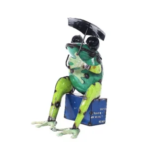 Store Think Outside Iron Sitting Frog With Umbrella