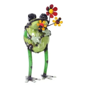 Fashion Think Outside Iron Standing Frog With Flower